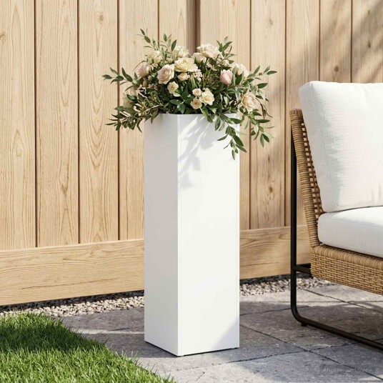vidaXL Hageblomsterpotte Hvit 20 x 20 x 75 cm Kaldvalsestål