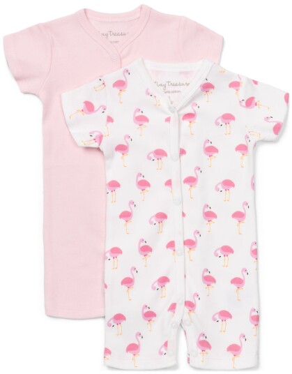 Tiny Treasure Summer Jumpsuit 2-Pack White/Flamingo 62 Tiny Treasure Summer Jumpsuit 2-Pack White/Flamingo 62