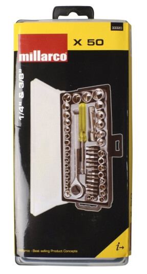 Millarco® Topnøglesæt 1/4" Og 3/8" 50 Dele Millarco® Topnøglesæt 1/4" Og 3/8" 50 Dele