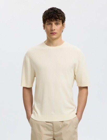 Selected Slmhenry Ss Knit Structure Tee - Cream - XXL