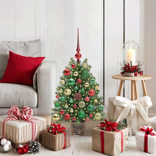 Kunstig juletre med 150 LED med stativ grønn 75 cm PE og PVC