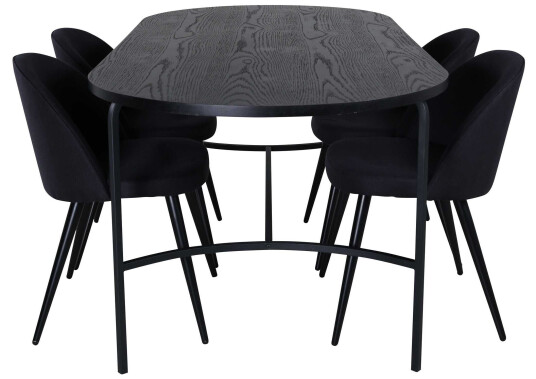 Venture Design Skate & Velvet spisegruppe Svart/svart 4 stoler & bord 200 x 90 cm