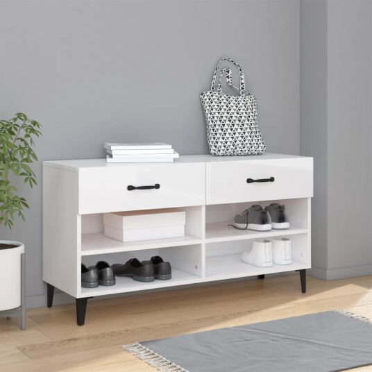 vidaXL Skoskap h?yglans hvit 102x35x55 cm konstruert tre vidaXL Skoskap h?yglans hvit 102x35x55 cm konstruert tre