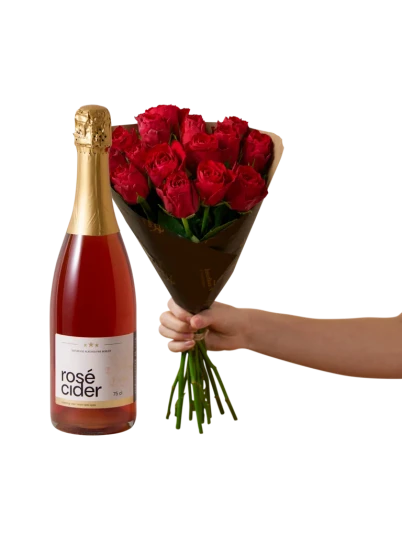 15 røde roser med Rosé cider 15 røde roser med Rosé cider