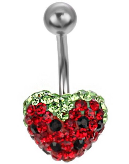 Kamar Piercing Strawberry Heart Navlepiercing Rød/Grønn/Svart
