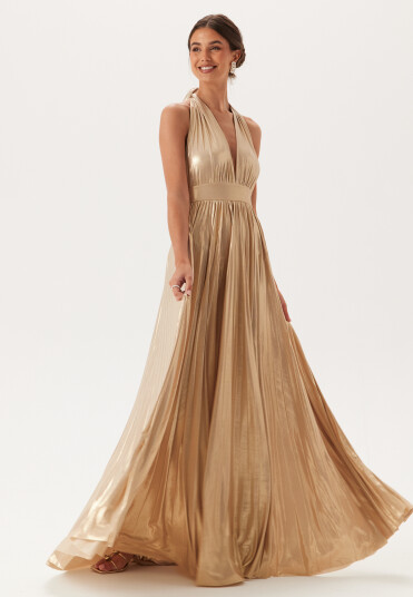 Goddiva Deep V Neck Metallic Dress
