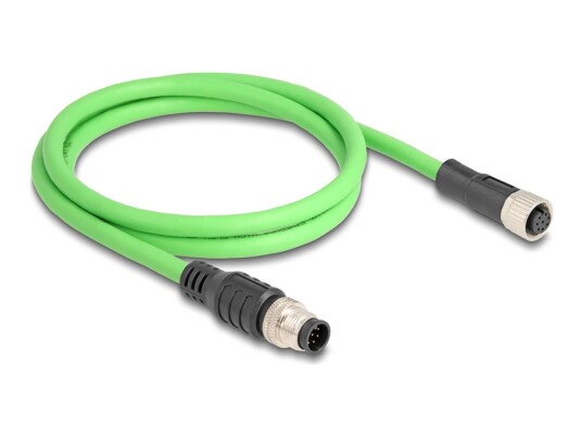 Delock Nettverksforlengelseskabel 8 Pins M12 Hann Til 8 Pins M12 Hunn 1 M 6.8 Mm Sf/Utp A Kodet Grønn 80401