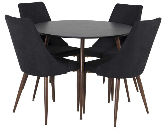 Venture Design Plaza & Leone spisegruppe Svart/svart 4 st stoler & bord 100 cm
