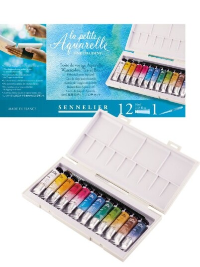 Sennelier Aquarelle vannmaling i boks 12 tuber og pensel Sennelier Aquarelle vannmaling i boks 12 tuber og pensel