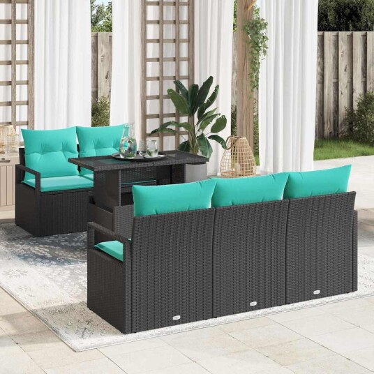 vidaXL Hagesofa Set 6 stk. 5 Antall seter Svart og Blå polyrotting vidaXL Hagesofa Set 6 stk. 5 Antall seter Svart og Blå polyrotting