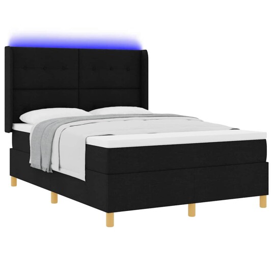 Boksfjær Seng med LED lysstrimler Svart 140 x 190 cm stoff