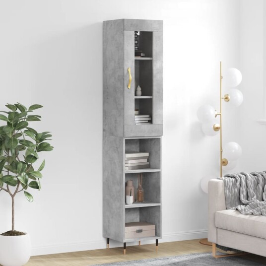 vidaXL Highboard betonggrå 34,5x34x180 cm konstruert tre 8720845487713