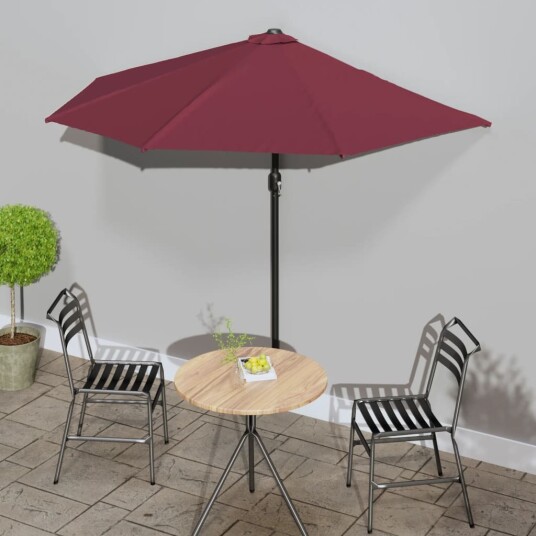 vidaXL Balkongparasoll med aluminiumsstang vinrød 270x135x245 cm halv