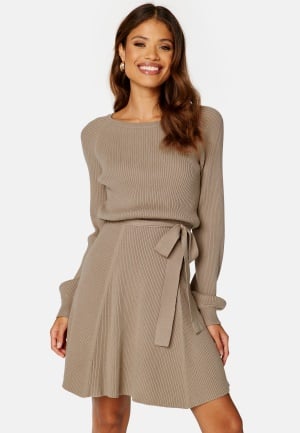 BUBBLEROOM Rib Knitted Skater Dress Dark beige L BUBBLEROOM Rib Knitted Skater Dress Dark beige L