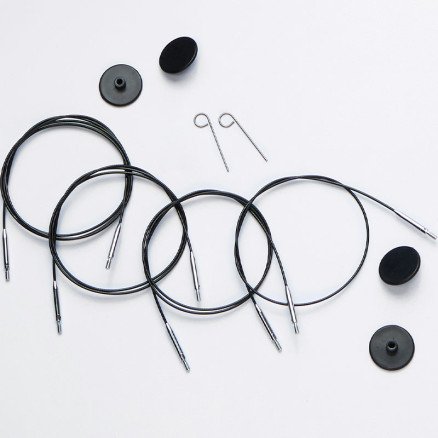 KnitPro Wire / Cable Swivel til utskiftbare rundpinner 94 cm blir 120 cm inkl. pinner Svart m. sølvfarget skjøt