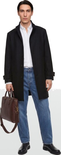 Mango Wool Funnel Neck Coat Black XL