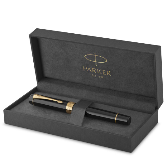 Parker Duofold Centennial Fountain Pen  Classic Svart with Gull Trim  Medium Solid Gull Nib  Svart Ink and Convertor  Premium Gift Box