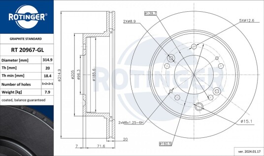 Bremseskive ROTINGER RT 20967-GL