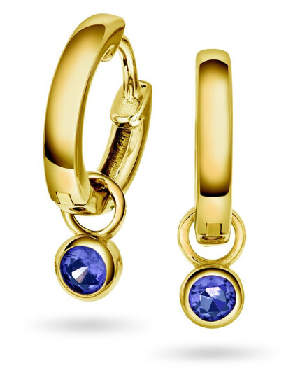 Pan Jewelry Øreringer i 925 forgylt sølv med blå zirkonia