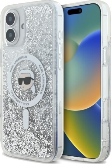 Karl Lagerfeld MagSafe iPhone 16 Deksel med Liquid Glitter - Klar