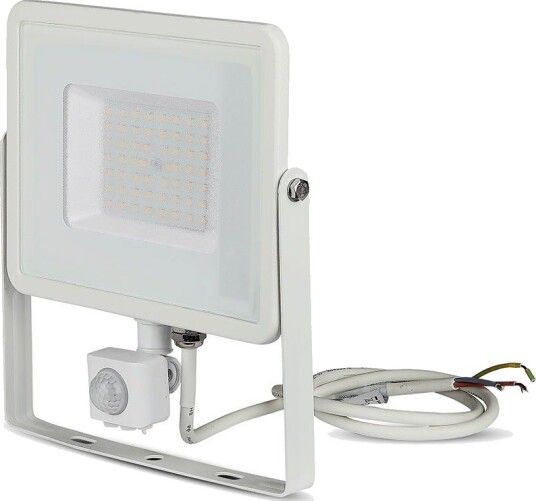 V Tac 50W LED lyskaster med sensor IP65 4000lm varm hvit PIR bevegelsessensor hvit kant Kulør : Varm