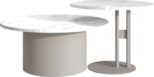 Lorvyn Sett med bord rundt 58/75 cm - Beige og hvit marmor
