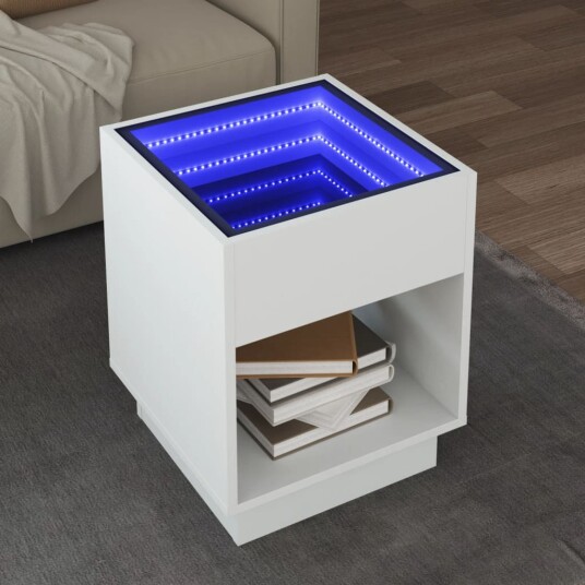 Salongbord med Infinity LED hvit 40x40x50 cm 847644