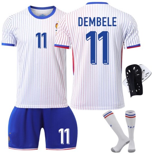Frankrike 2024 drakt fotballdrakt UEFA Euro utgave hjem barn voksen sett nr. 11 DEMBELE With socks+protective gear 26
