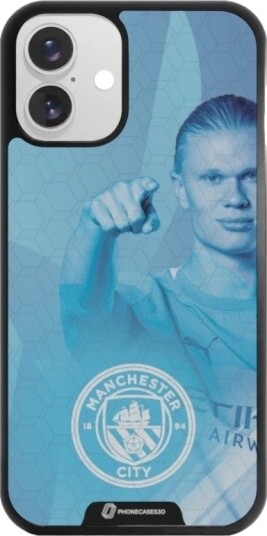 Phonecases3D iPhone 16 Plus Man City Haaland 3D mobildeksel, svart