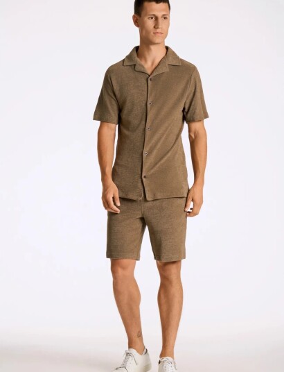 Lindbergh Relaxed Fit Towel Shirt S/S Set Brown M Lindbergh Relaxed Fit Towel Shirt S/S Set Brown M