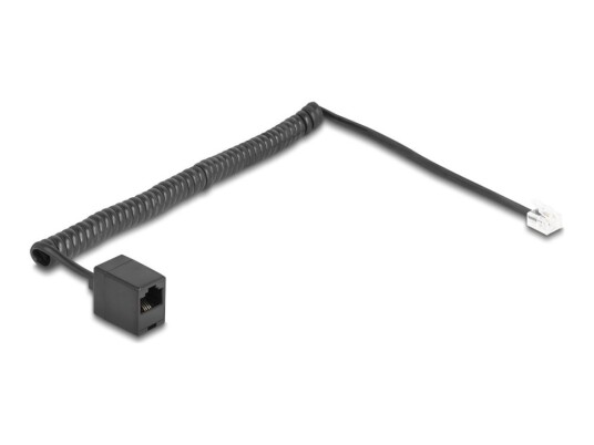 Delock Telefonkabel Rj-11 Hann Til Rj-45 Hunn 2 M 4.8 Mm Rullet Sammen Gullbelagte Kontakter Svart