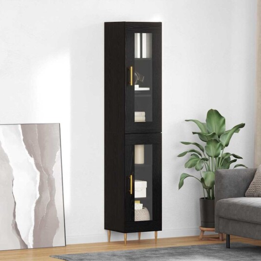  Høyskap 2 pcs Svart Eik Glass