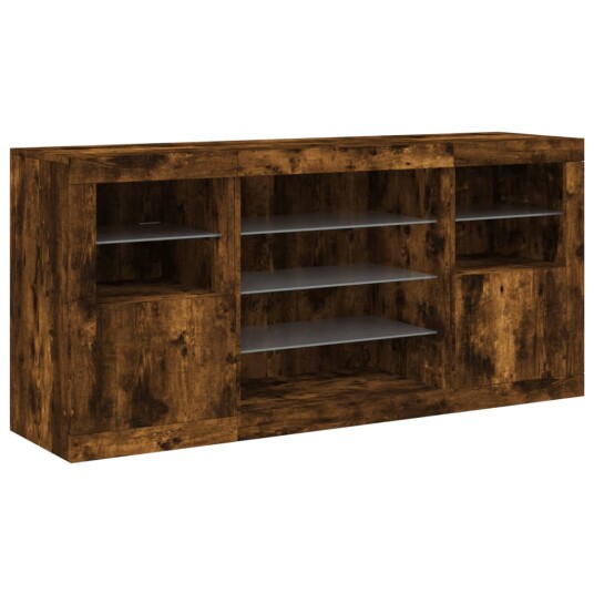 vidaXL Skjenk med LED-lys røkt eik 142,5x37x67 cm