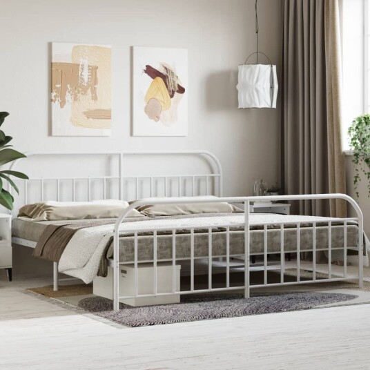 vidaXL Sengeramme i metall med hode- og fotgavl hvit 200x200 cm 8720845884895 vidaXL Sengeramme i metall med hode- og fotgavl hvit 200x200 cm 8720845884895