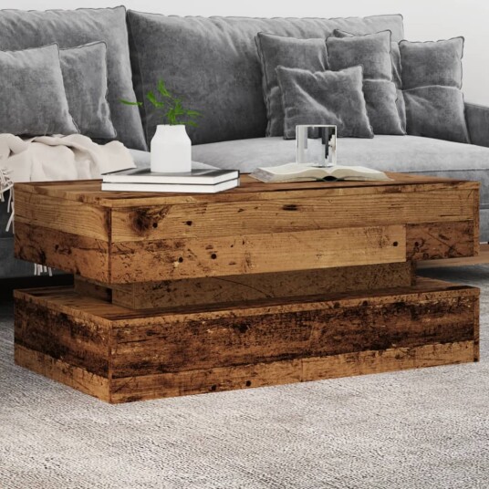 Salongbord med LED-lys gammelt tre 90x50x40 cm 8721158447050