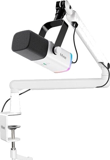 Fifine Tam8 Dynamisk Mikrofon Med Mikrofonstativ - Hvit