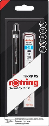 Rotring rOtring Tikky Colour-Coded Mechanical Pencil Set  .5 mm  with 12 Lead Refills & Eraser