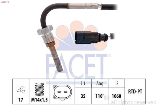 FACET 22.0316 Sensor, eksostemperatur FACET 22.0316 Sensor, eksostemperatur