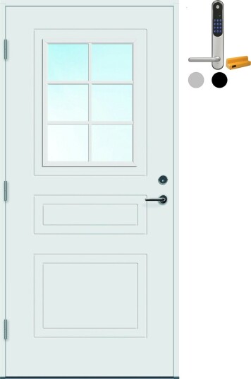 Ytterdør Bygg1 Stryn Thermoisolert med Yale Entrus BxH 110x210 Venstre, NCS S-0502-Y, Hvit, Yale Sølv Ytterdør Bygg1 Stryn Thermoisolert med Yale Entrus BxH 110x210 Venstre, NCS S-0502-Y, Hvit, Yale Sølv