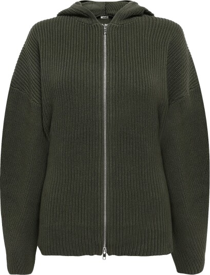 Monki Long Knitted Zip Hoodie GREEN DARK XXS