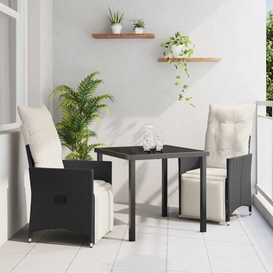 3-delers Utemøbelsett med puter Svart Poly Rattan