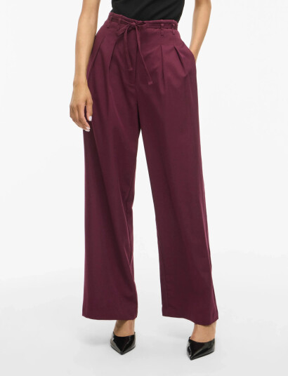 Vila Vipeyton Hw Wide Tie Pants - Burgundy - 36 Vila Vipeyton Hw Wide Tie Pants - Burgundy - 36