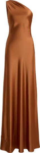 Lauren Ralph Lauren Satin Charmeuse One Shoulder Gown   RED TERRACOTTA   42