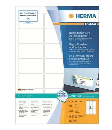 HERMA Removable Labels 63.5x38.1 100 Sheet DIN A4 HERMA Removable Labels 63.5x38.1 100 Sheet DIN A4