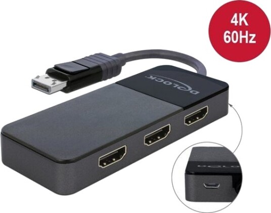 Delock DisplayPort 1.4 Video/lyd-splitter til 3 HDMI-porter