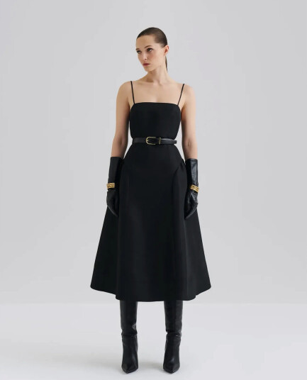 Malina Calista Exaggerated Hip Midi Dress   Black   34