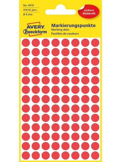 Avery Matriseklistremerker, Ø 8 mm, 416 Etiketter, Rød