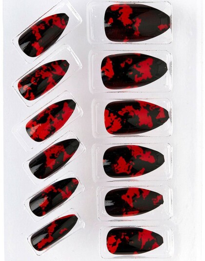 12 stk Svarte Stiletto Løsnegler Blood Nightmare