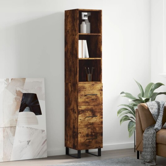 vidaXL Highboard røkt eik 34,5x34x180 cm konstruert tre 8720845930974