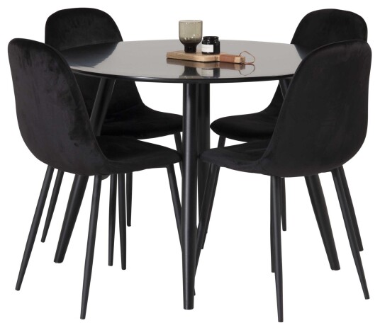 Venture Design Plaza & Polar spisegruppe Svart/svart 4 st stoler & bord 100 cm
